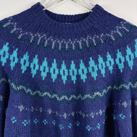 Vintage Nomadic Traders women sweater M purple print Wool hippie Gorpcore aztec - Picture 3 of 12